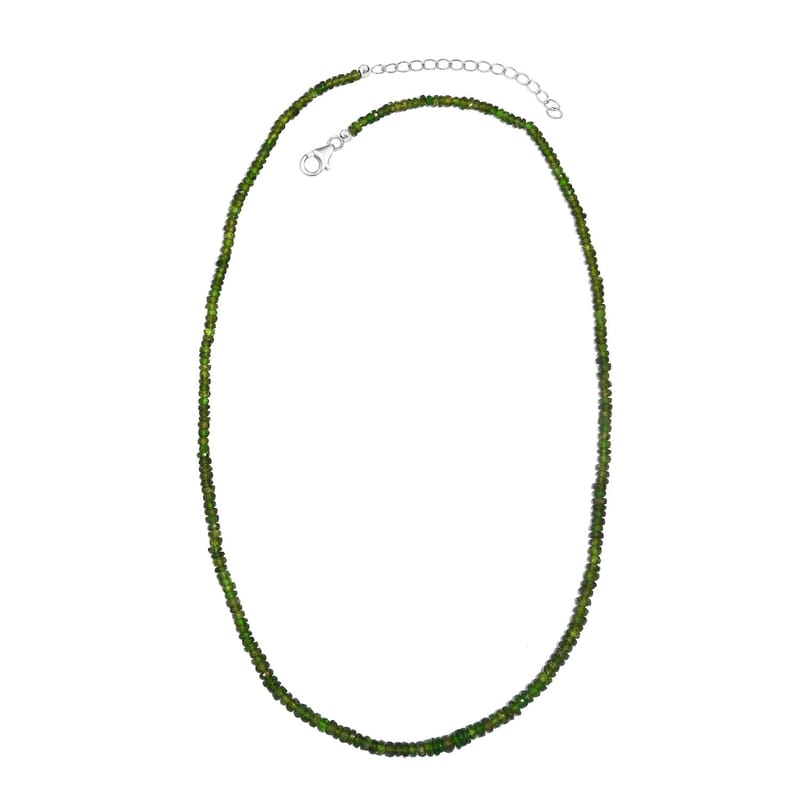 Chrome Diopside 50.00 ctw Beaded Necklace in Rhodium Over Sterling Silver 18 Inches