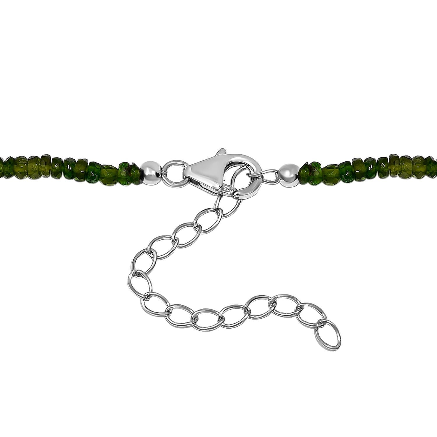 Chrome Diopside 50.00 ctw Beaded Necklace in Rhodium Over Sterling Silver 18 Inches