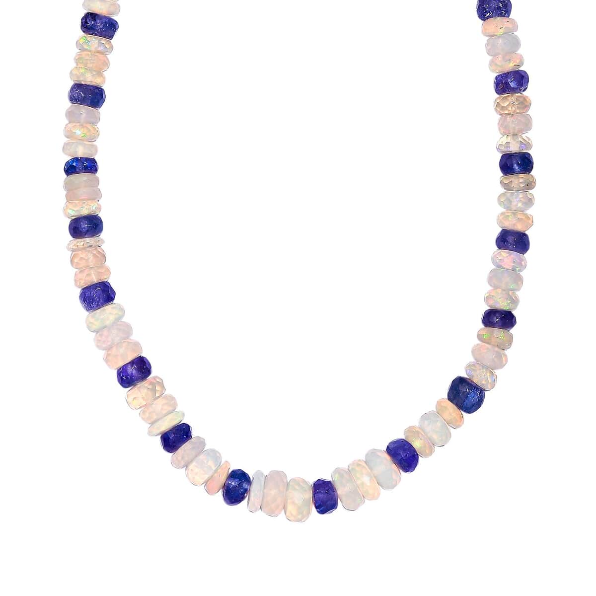 Premium Ethiopian Welo Opal and Tanzanite 61.00 ctw Beaded Necklace in Rhodium Over Sterling Silver 18 Inches image number 0