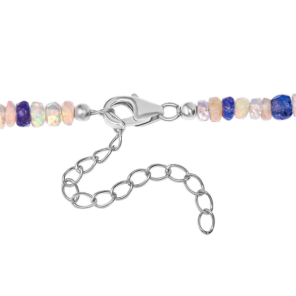 Premium Ethiopian Welo Opal and Tanzanite 61.00 ctw Beaded Necklace in Rhodium Over Sterling Silver 18 Inches image number 4