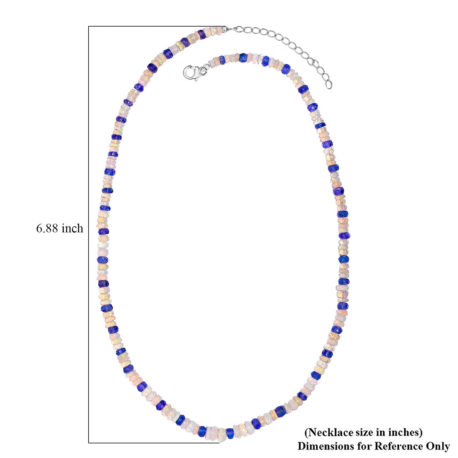 Premium Ethiopian Welo Opal and Tanzanite 61.00 ctw Beaded Necklace in Rhodium Over Sterling Silver 18 Inches