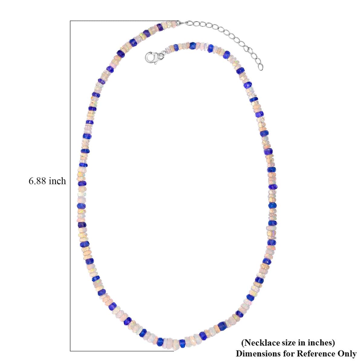 Premium Ethiopian Welo Opal and Tanzanite 61.00 ctw Beaded Necklace in Rhodium Over Sterling Silver 18 Inches image number 5