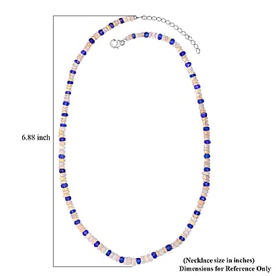 Premium Ethiopian Welo Opal and Tanzanite 61.00 ctw Beaded Necklace in Rhodium Over Sterling Silver 18 Inches
