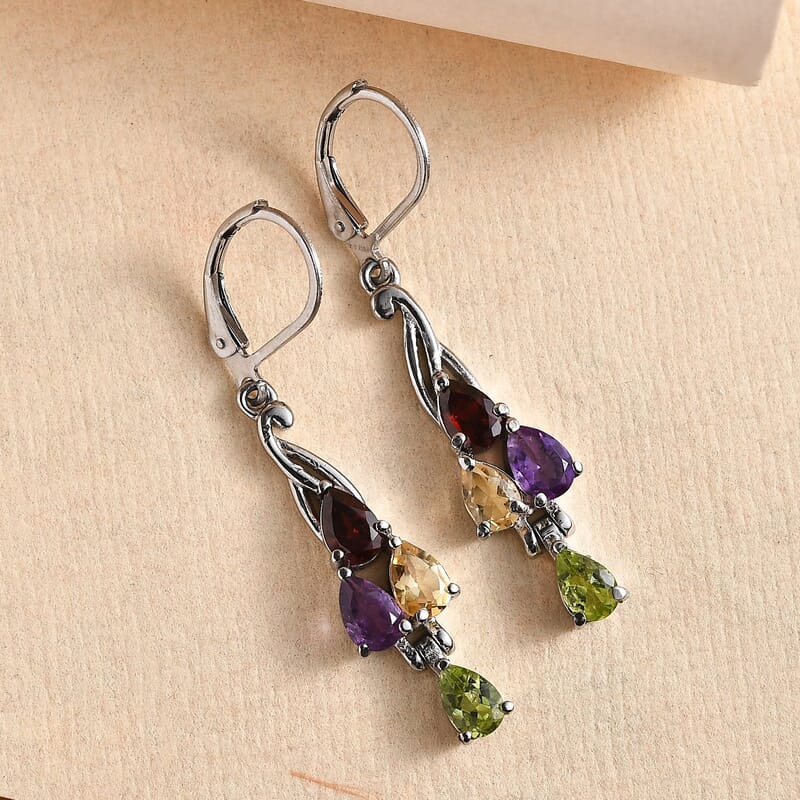 EverTrue Multi Gemstone 3.25 ctw Lever Back Earrings in Stainless Steel
