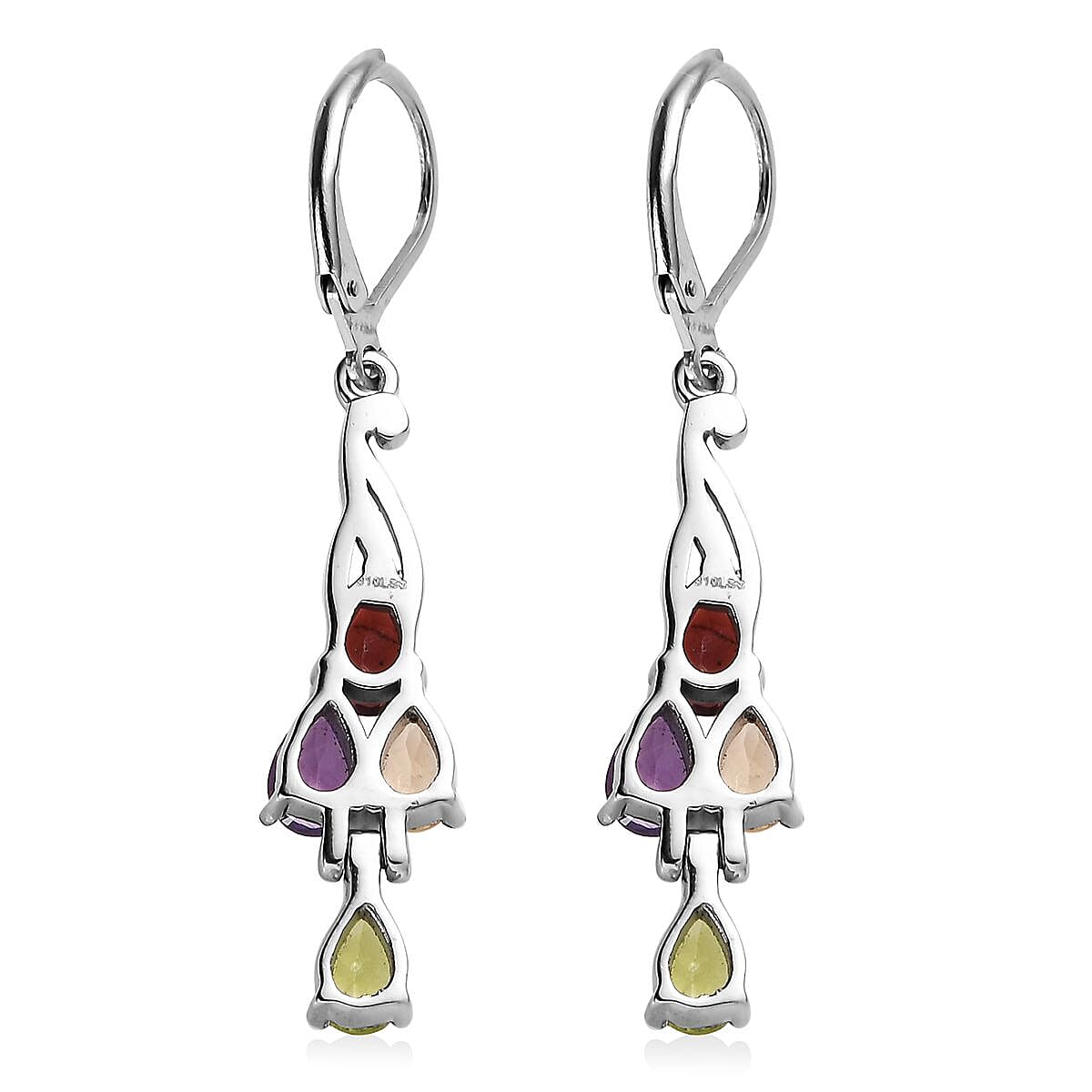 EverTrue Multi Gemstone 3.25 ctw Lever Back Earrings in Stainless Steel