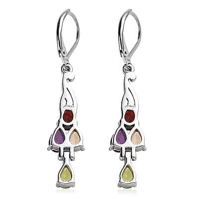 EverTrue Multi Gemstone 3.25 ctw Lever Back Earrings in Stainless Steel