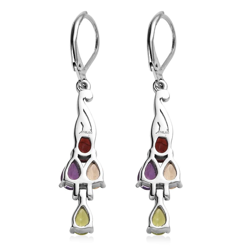 EverTrue Multi Gemstone 3.25 ctw Lever Back Earrings in Stainless Steel