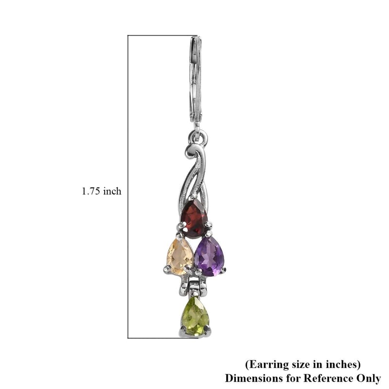 EverTrue Multi Gemstone 3.25 ctw Lever Back Earrings in Stainless Steel