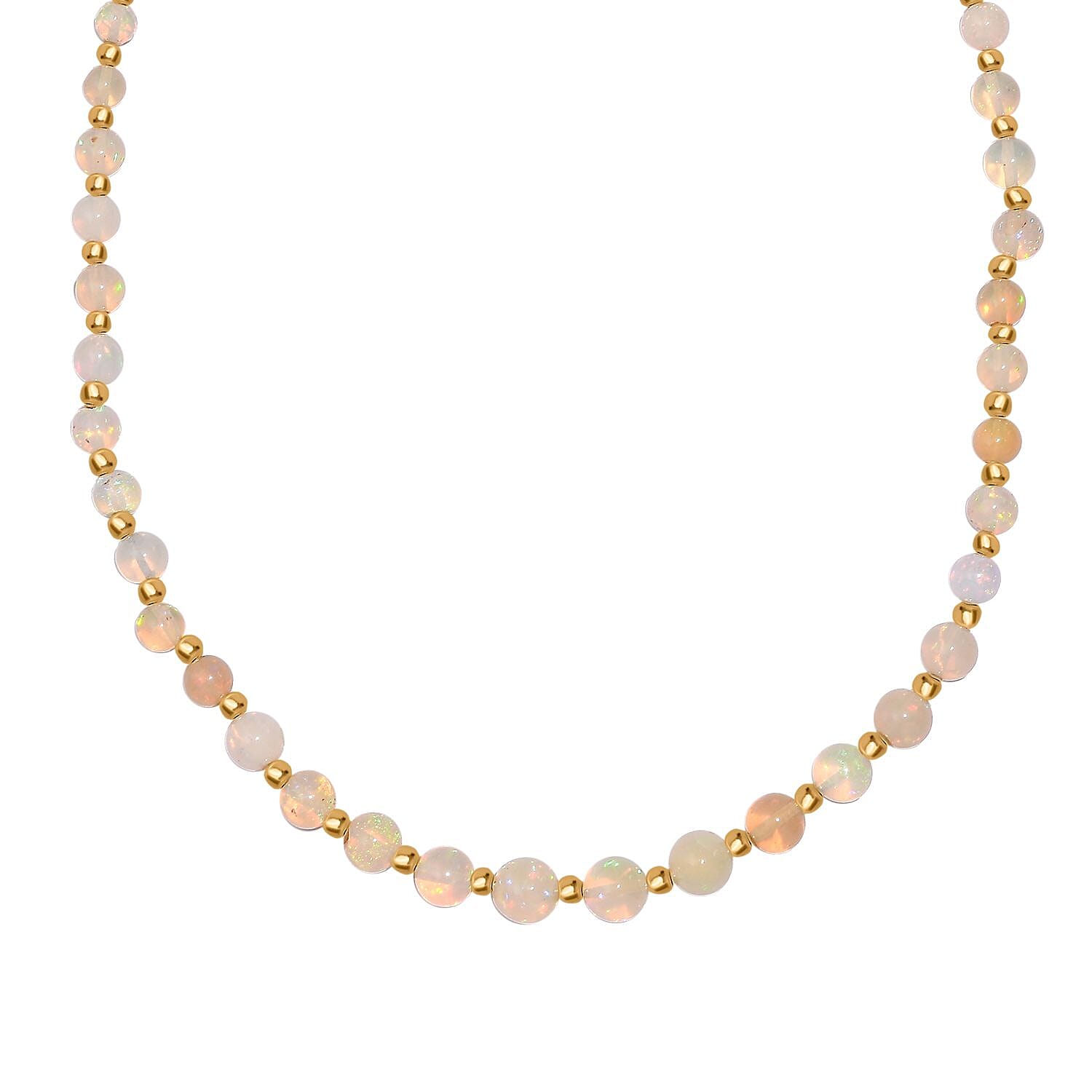 Premium Ethiopian Welo Opal 18.00 ctw Beaded Necklace in 18K Yellow Gold Over Sterling Silver 18 Inches
