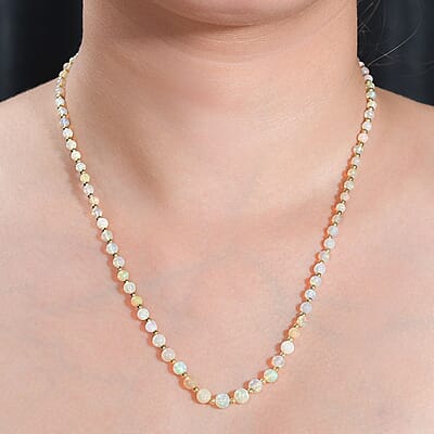 Premium Ethiopian Welo Opal 18.00 ctw Beaded Necklace in 18K Yellow Gold Over Sterling Silver 18 Inches