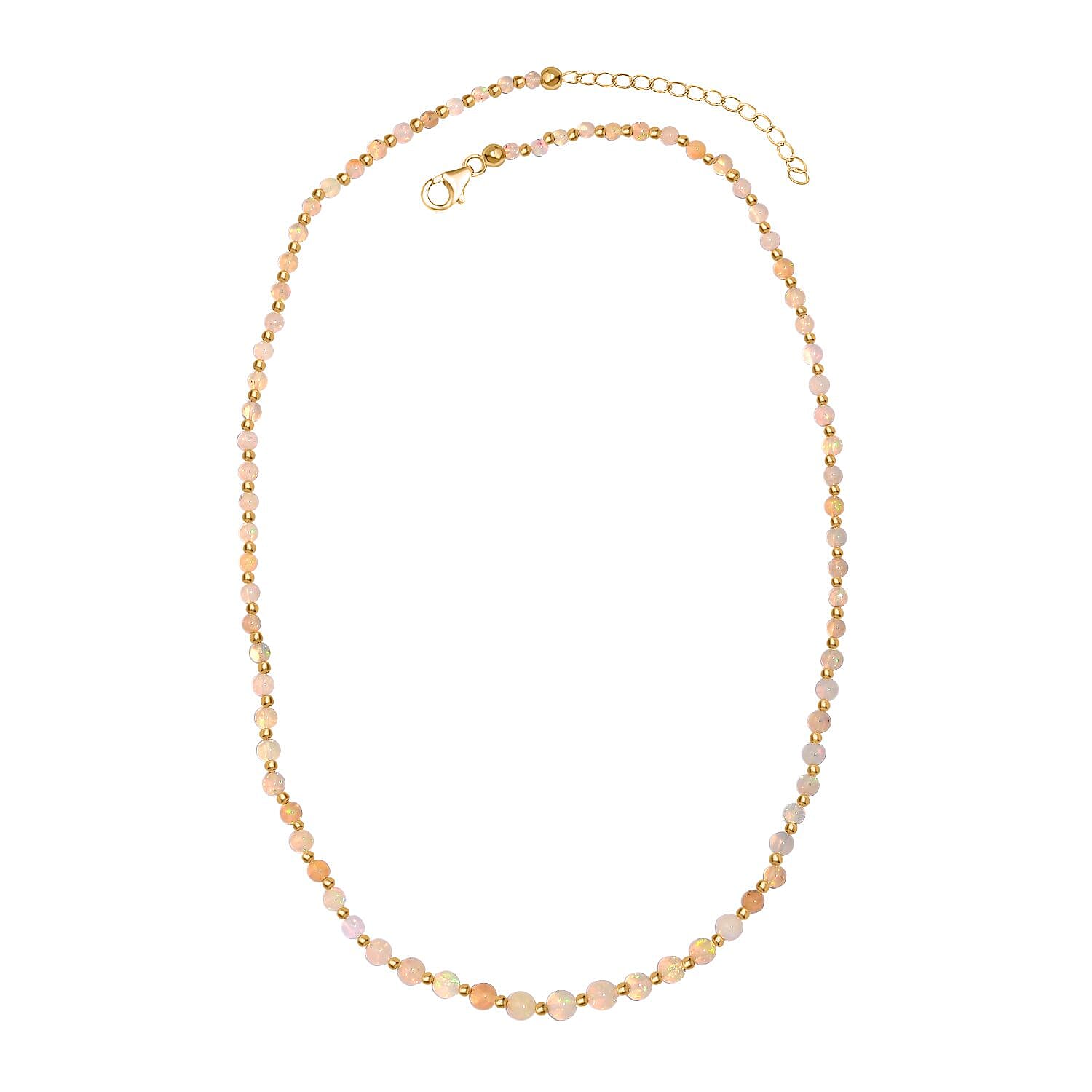 Premium Ethiopian Welo Opal 18.00 ctw Beaded Necklace in 18K Yellow Gold Over Sterling Silver 18 Inches