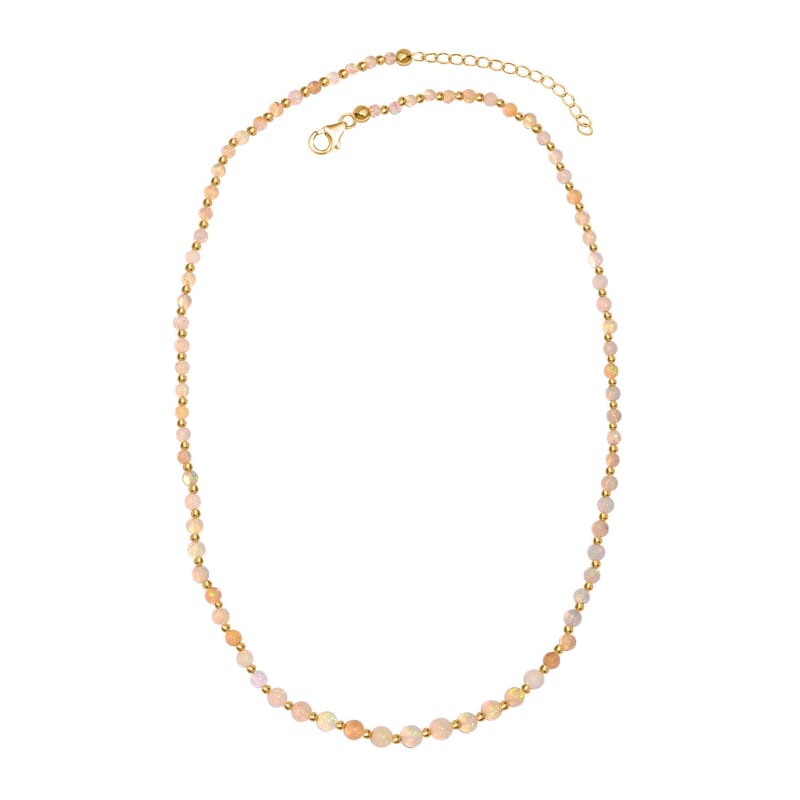 Premium Ethiopian Welo Opal 18.00 ctw Beaded Necklace in 18K Yellow Gold Over Sterling Silver 18 Inches