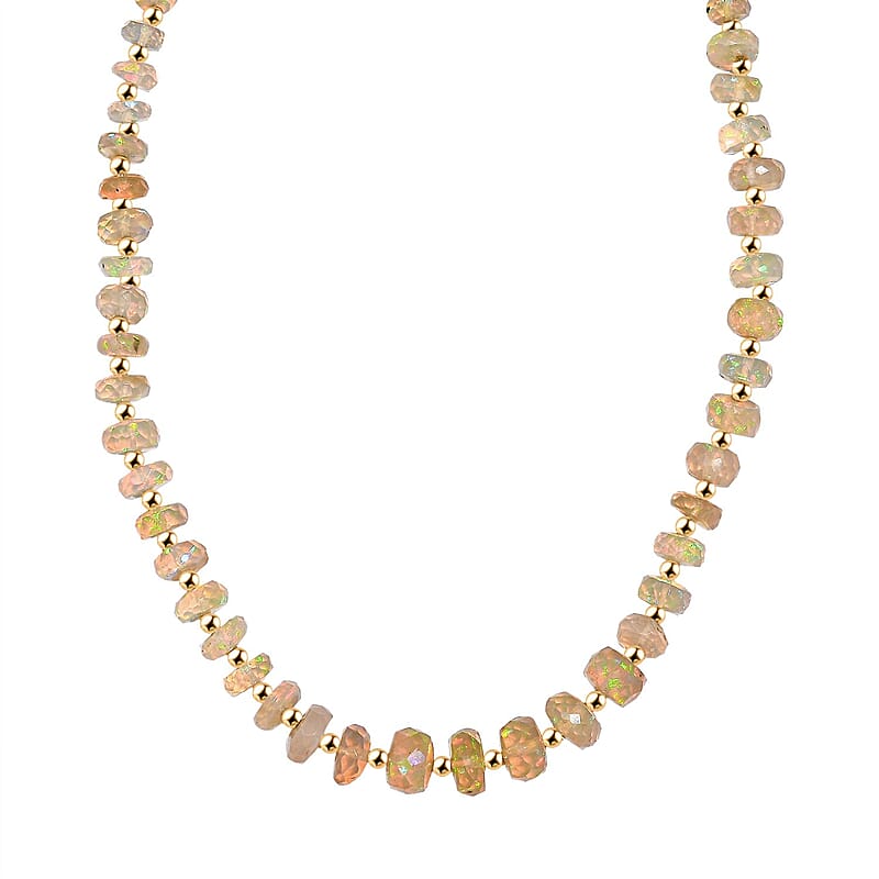 Premium Ethiopian Welo Opal 23.00 ctw Beaded Necklace in 18K Yellow Gold Over Sterling Silver 18 Inches