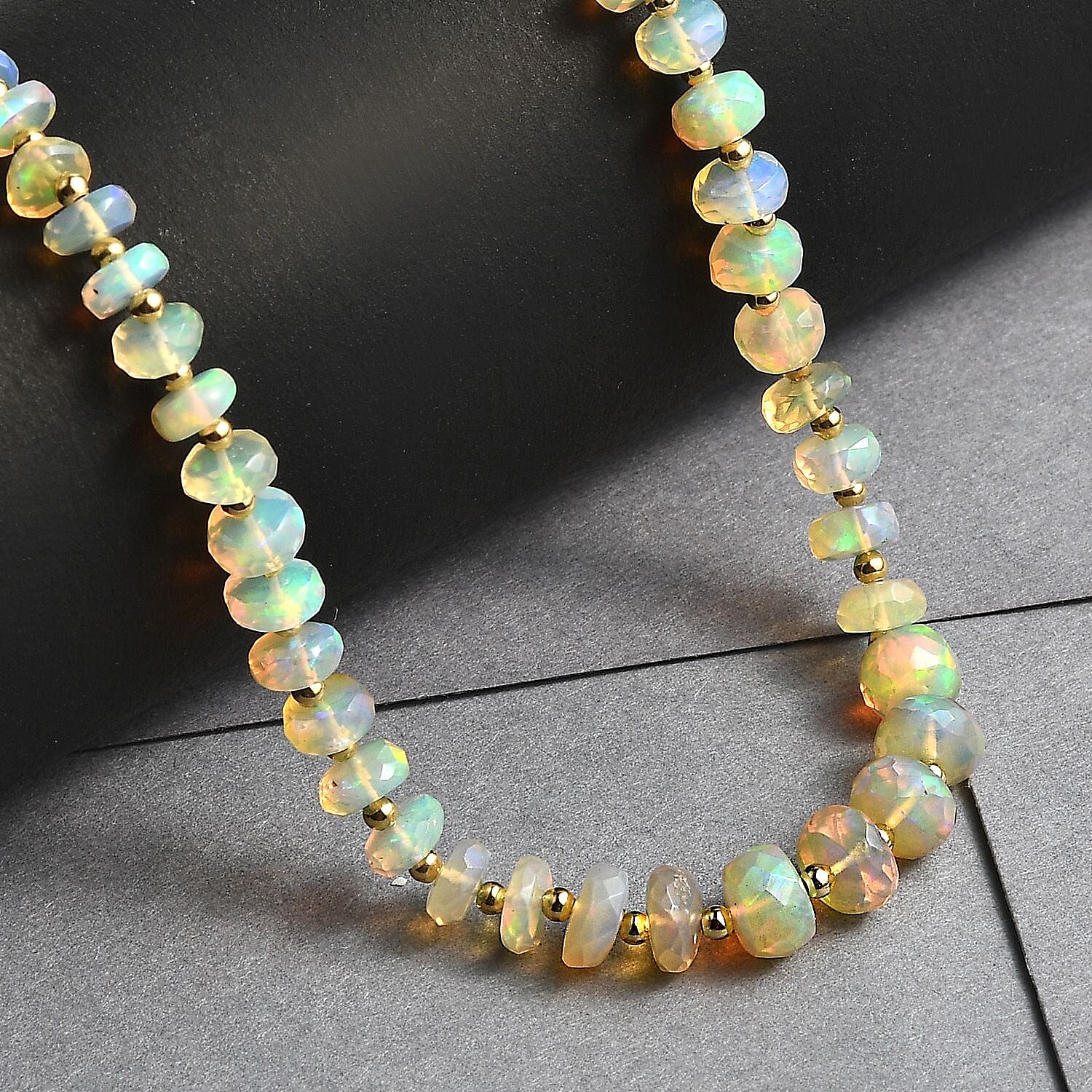 Premium Ethiopian Welo Opal 23.00 ctw Beaded Necklace in 18K Yellow Gold Over Sterling Silver 18 Inches