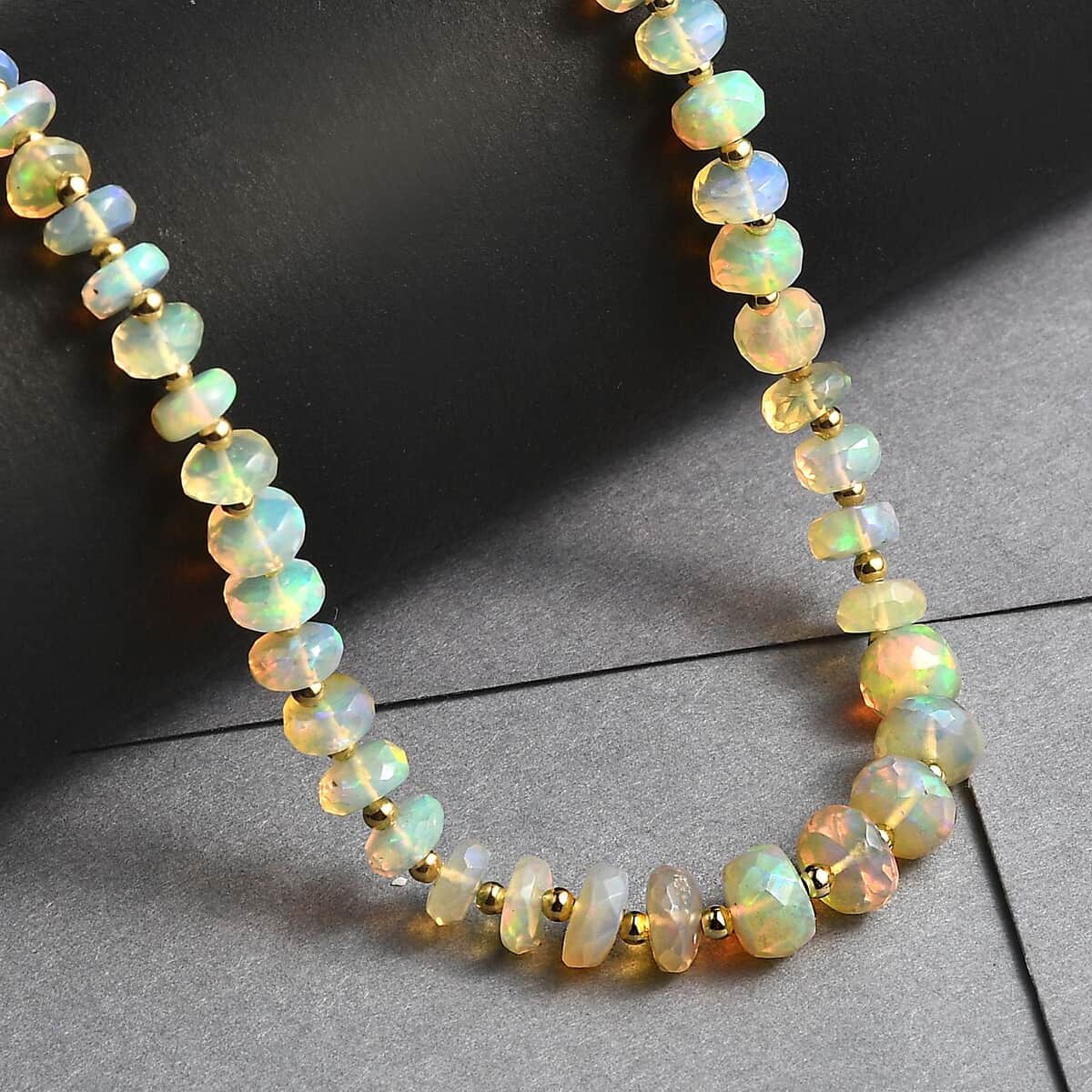 Premium Ethiopian Welo Opal 23.00 ctw Beaded Necklace in 18K Yellow Gold Over Sterling Silver 18 Inches image number 1