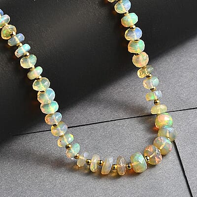 Premium Ethiopian Welo Opal 23.00 ctw Beaded Necklace in 18K Yellow Gold Over Sterling Silver 18 Inches