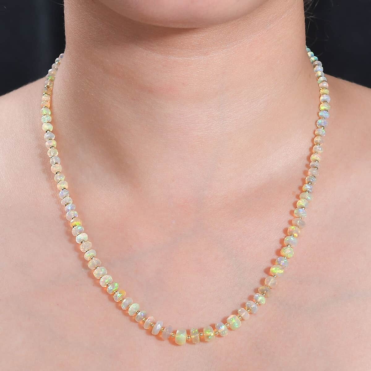 Premium Ethiopian Welo Opal 23.00 ctw Beaded Necklace in 18K Yellow Gold Over Sterling Silver 18 Inches image number 2