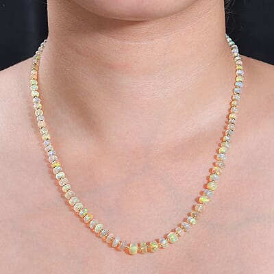 Premium Ethiopian Welo Opal 23.00 ctw Beaded Necklace in 18K Yellow Gold Over Sterling Silver 18 Inches