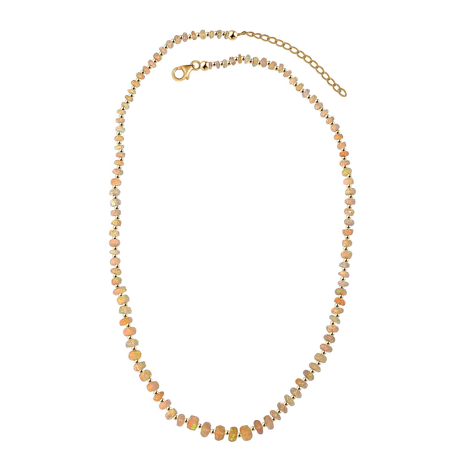 Premium Ethiopian Welo Opal 23.00 ctw Beaded Necklace in 18K Yellow Gold Over Sterling Silver 18 Inches