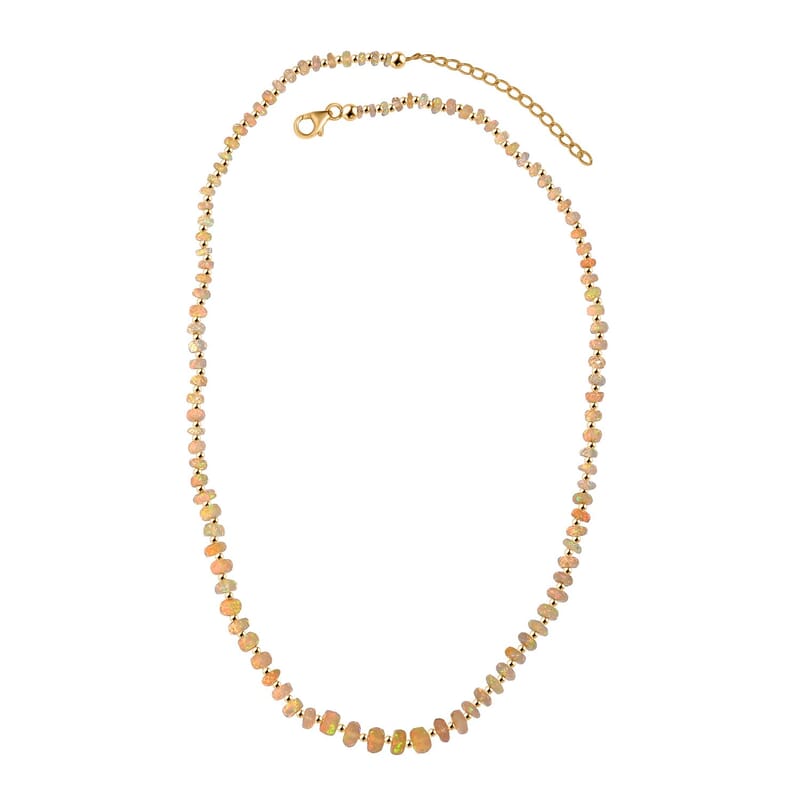 Premium Ethiopian Welo Opal 23.00 ctw Beaded Necklace in 18K Yellow Gold Over Sterling Silver 18 Inches