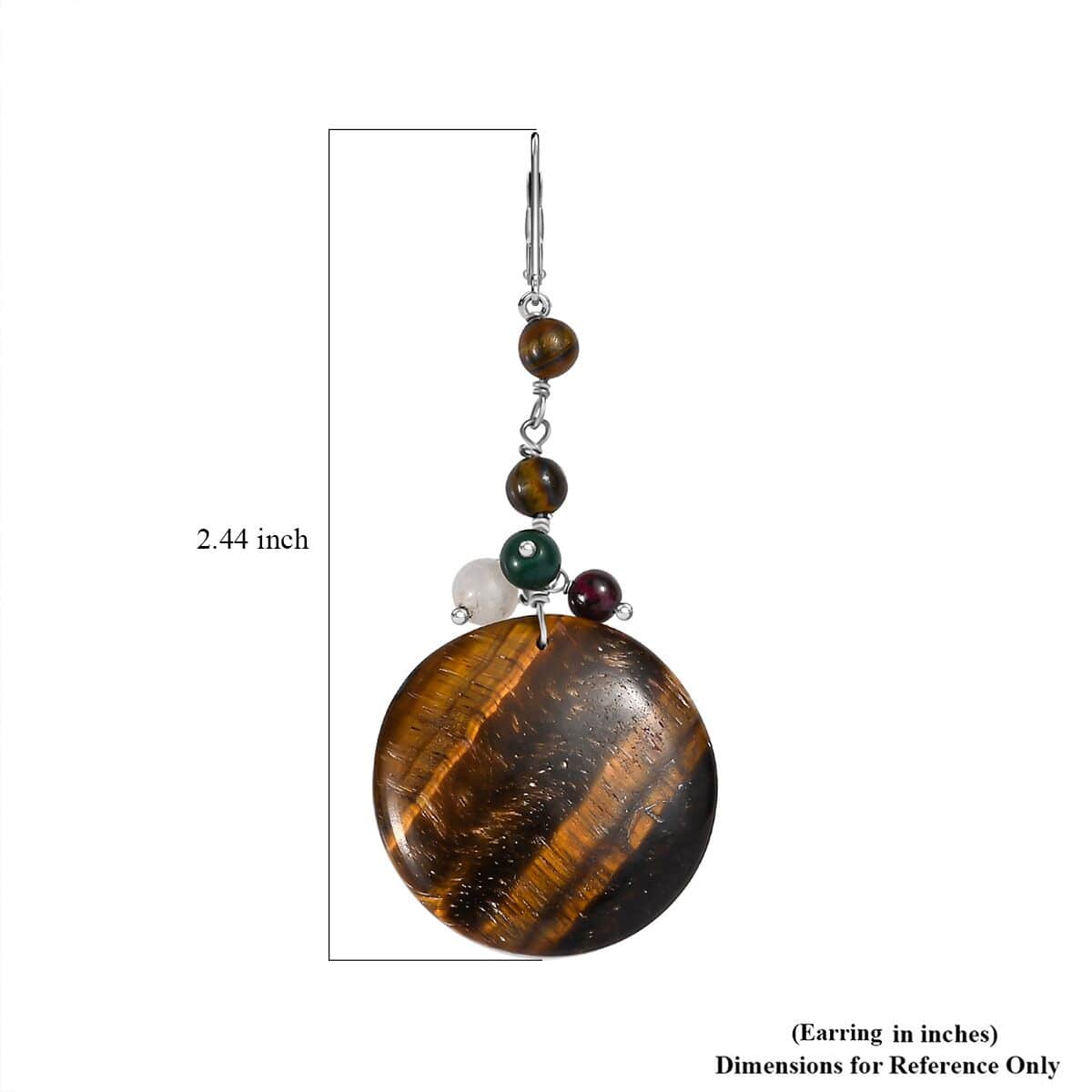 Tigers Eye and Multi Gemstone 54.40 ctw Earrings in Stainless Steel image number 4