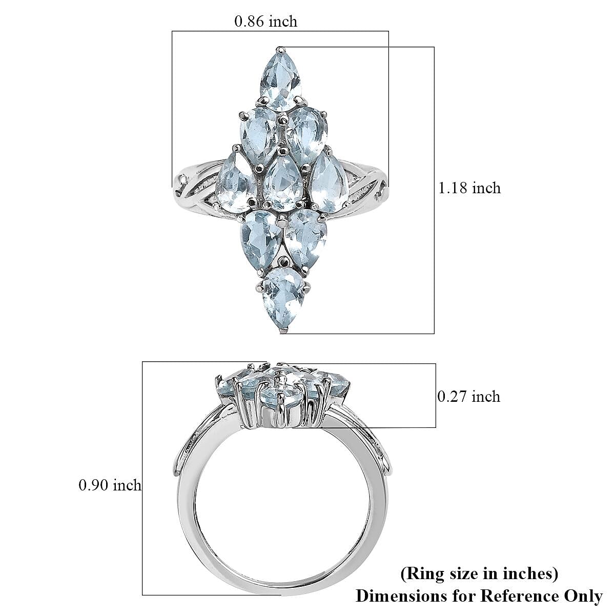 Sky Blue Topaz 4.50 ctw Elongated Ring in Stainless Steel (Size 10.0)