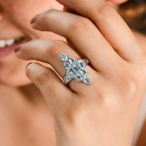 Sky Blue Topaz 4.50 ctw Elongated Ring in Stainless Steel (Size 7.0)