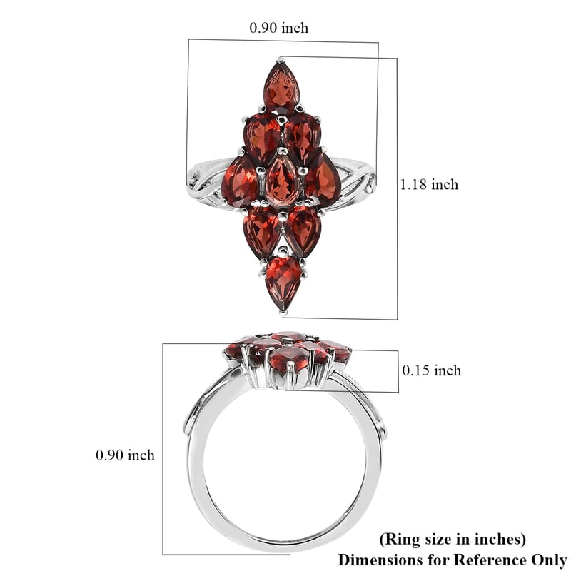 EverTrue Mozambique Garnet 4.15 ctw Elongated Ring in Stainless Steel (Size 6.0)