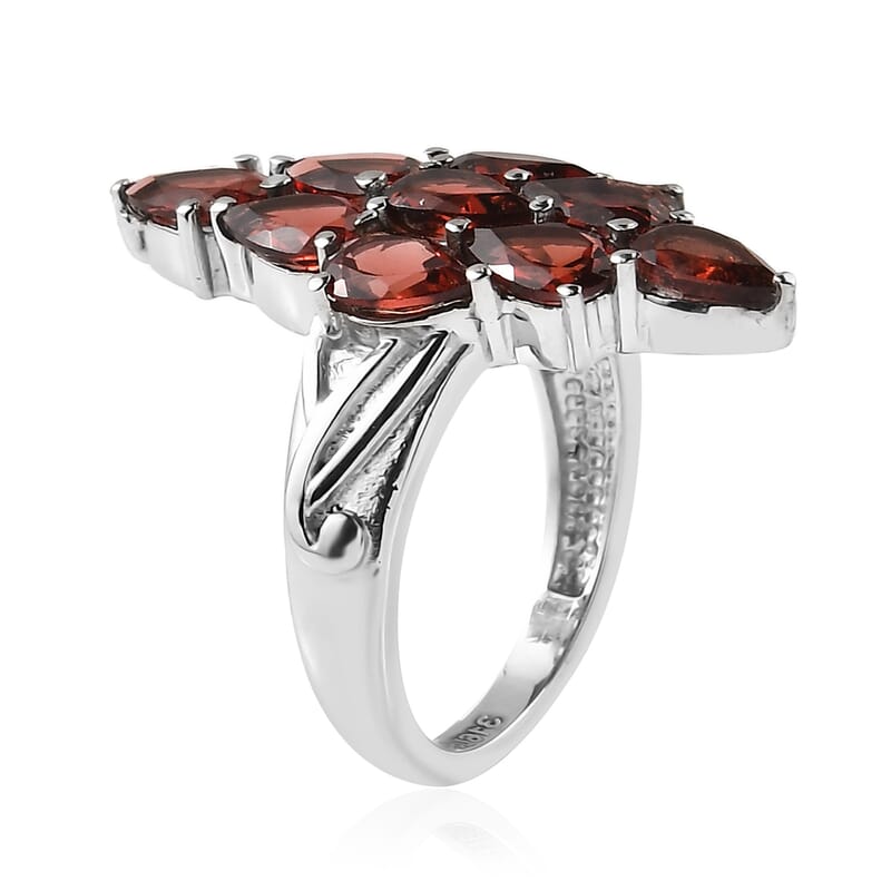 EverTrue Mozambique Garnet 4.15 ctw Elongated Ring in Stainless Steel (Size 7.0)