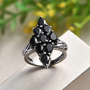 EverTrue Thai Black Spinel 5.00 ctw Elongated Ring in Stainless Steel (Size 7.0)