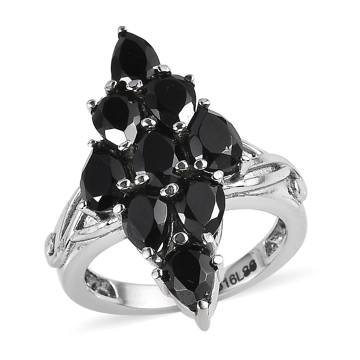 EverTrue Thai Black Spinel 5.00 ctw Elongated Ring in Stainless Steel (Size 8.0)