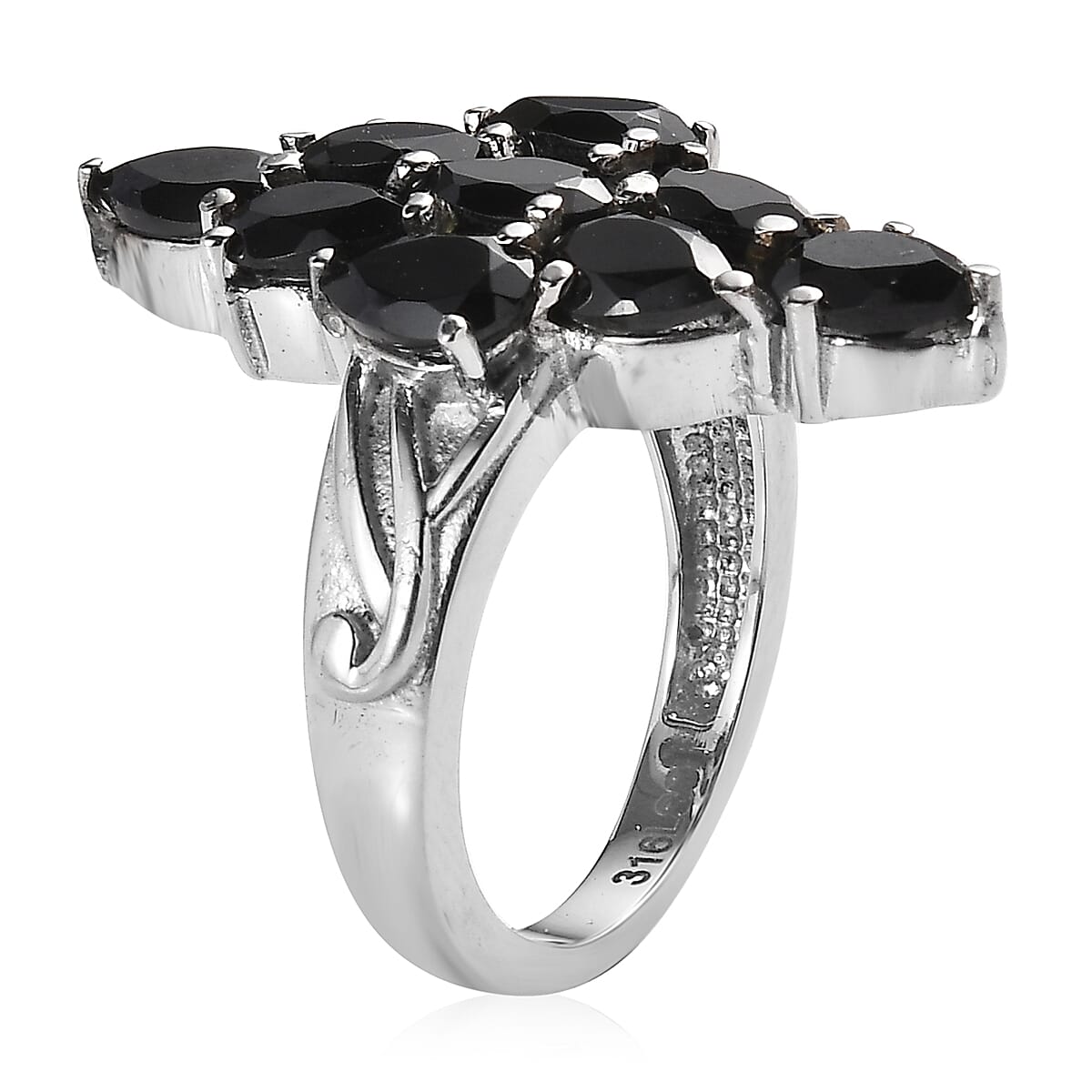 EverTrue Thai Black Spinel 5.00 ctw Elongated Ring in Stainless Steel (Size 8.0)