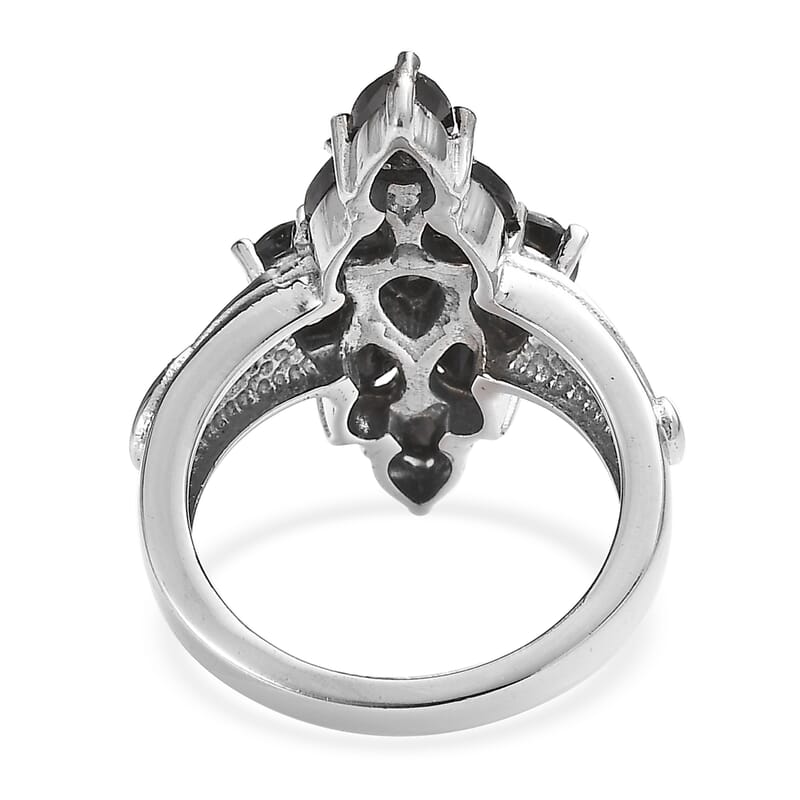 EverTrue Thai Black Spinel 5.00 ctw Elongated Ring in Stainless Steel (Size 8.0)