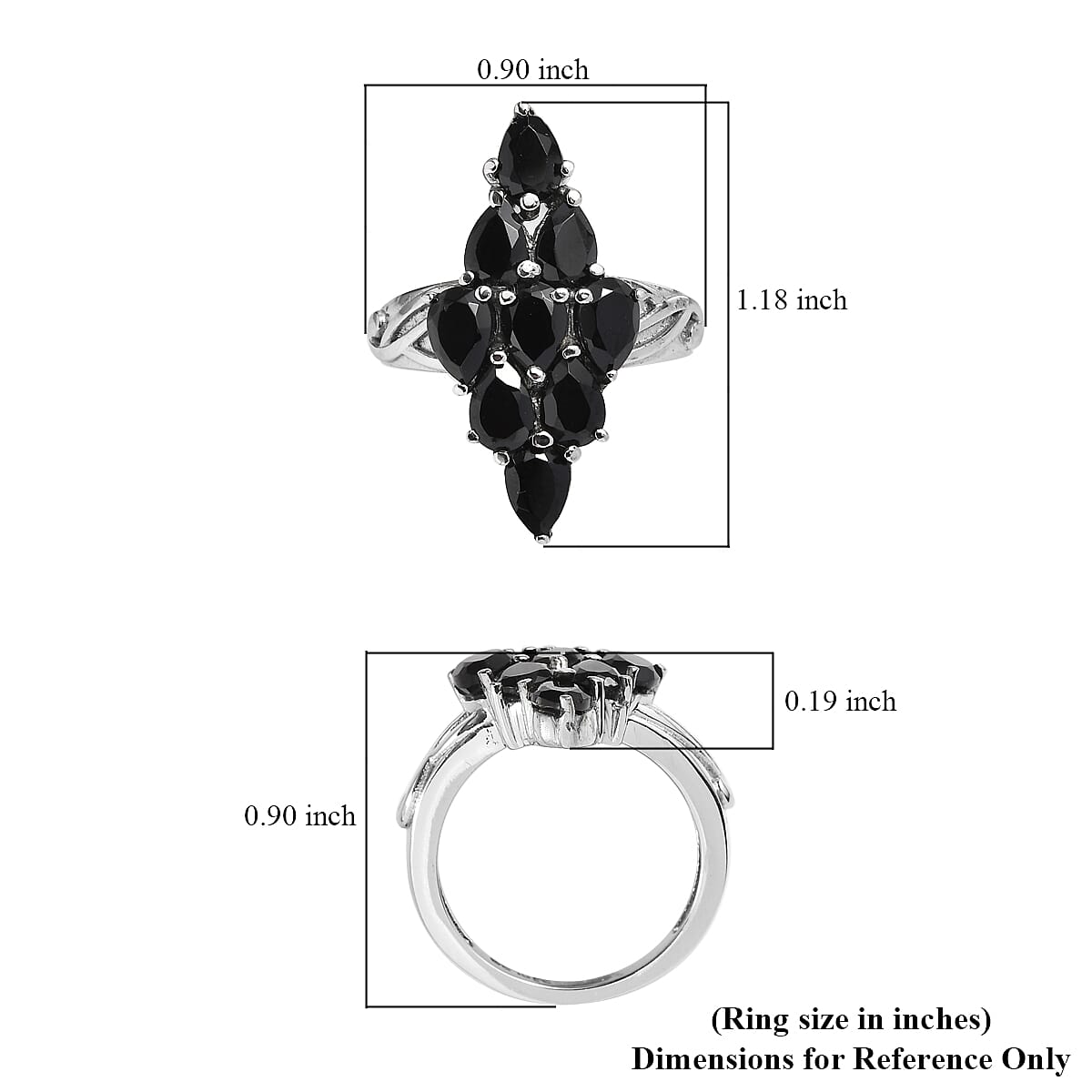EverTrue Thai Black Spinel 5.00 ctw Elongated Ring in Stainless Steel (Size 8.0)