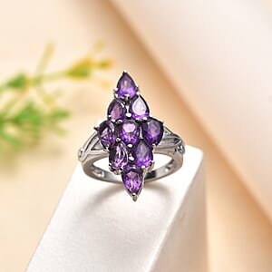 EverTrue African Amethyst 2.80 ctw Elongated Ring in Stainless Steel (Size 5.0)