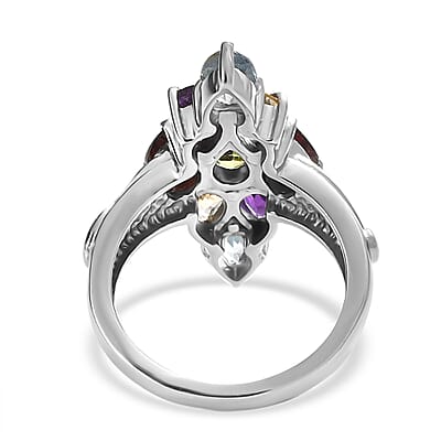 EverTrue Multi Gemstone 3.80 ctw Elongated Ring in Stainless Steel (Size 10.0)