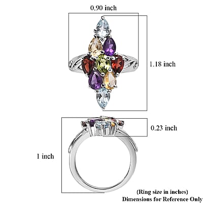 EverTrue Multi Gemstone 3.80 ctw Elongated Ring in Stainless Steel (Size 10.0)