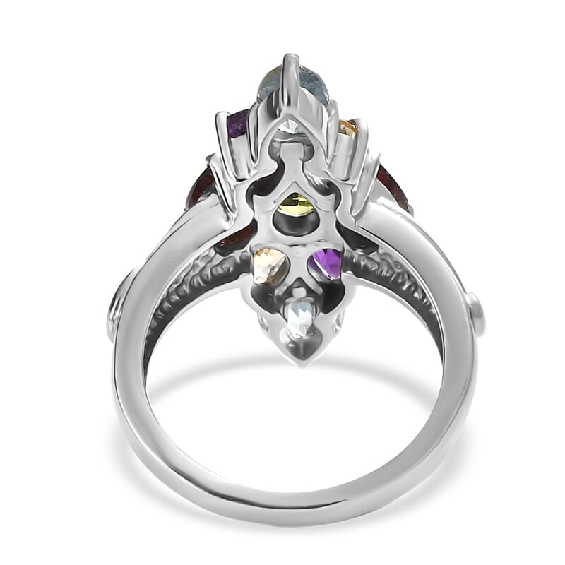 EverTrue Multi Gemstone 3.80 ctw Elongated Ring in Stainless Steel (Size 9.0)