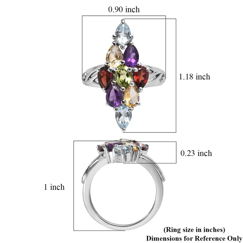 EverTrue Multi Gemstone 3.80 ctw Elongated Ring in Stainless Steel (Size 9.0)