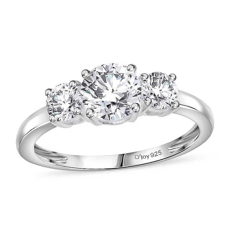 D'Joy Lab Created White Sapphire 1.70 ctw Trilogy Ring in Sterling Silver (Size 10.0)