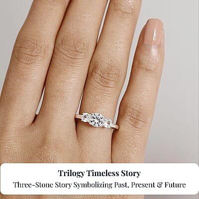 D'Joy Lab Created White Sapphire 1.70 ctw Trilogy Ring in Sterling Silver (Size 10.0)