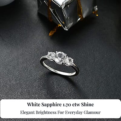 D'Joy Lab Created White Sapphire 1.70 ctw Trilogy Ring in Sterling Silver (Size 10.0)