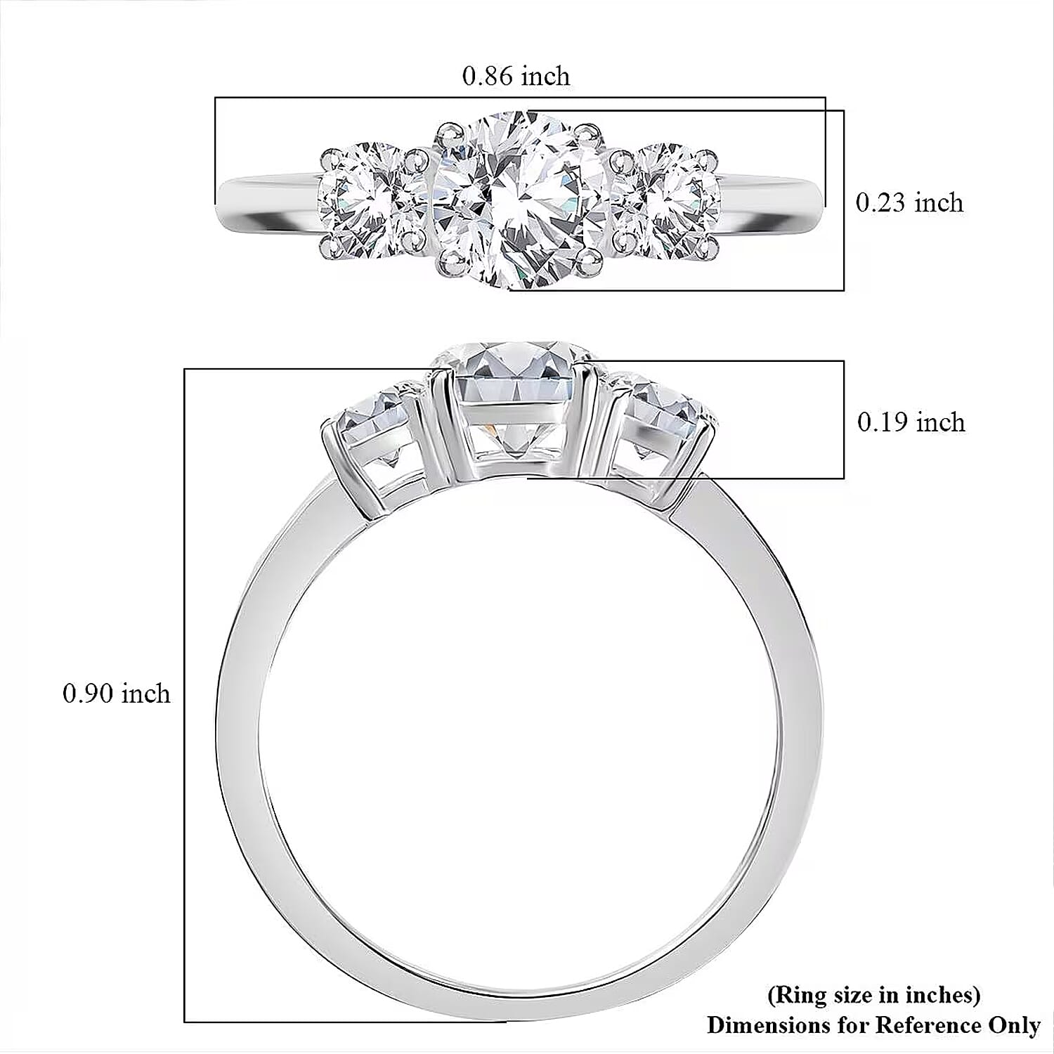 D'Joy Lab Created White Sapphire 1.70 ctw Trilogy Ring in Sterling Silver (Size 10.0)