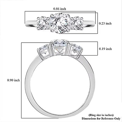 D'Joy Lab Created White Sapphire 1.70 ctw Trilogy Ring in Sterling Silver (Size 10.0)