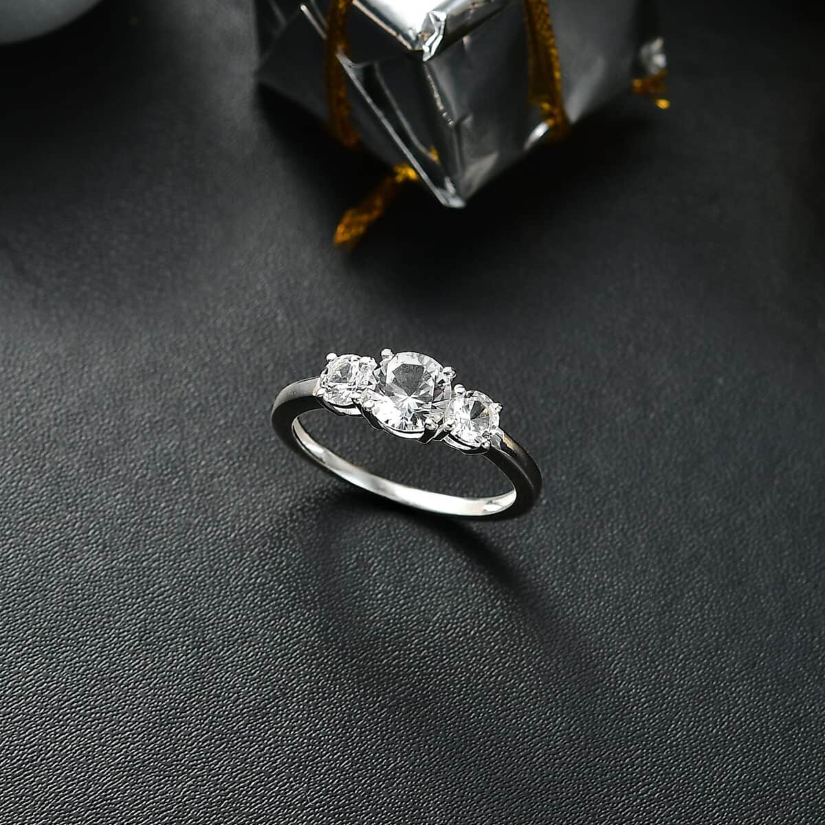 Lab Created White Sapphire 1.70 ctw 3 Stone Ring in Sterling Silver (Size 11.0) image number 1