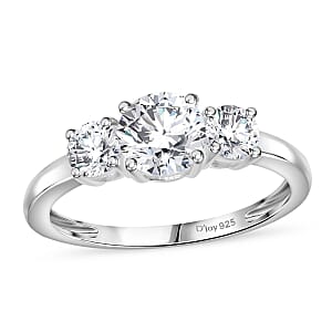 D'Joy Lab Created White Sapphire 1.70 ctw Trilogy Ring in Sterling Silver (Size 9.0)