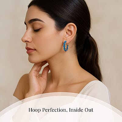 Green Magic Simulated Designer Opal Hoop Earrings in Stainless Steel