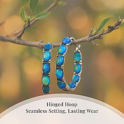Green Magic Simulated Designer Opal Hoop Earrings in Stainless Steel