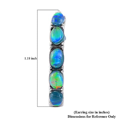 Green Magic Simulated Designer Opal Hoop Earrings in Stainless Steel