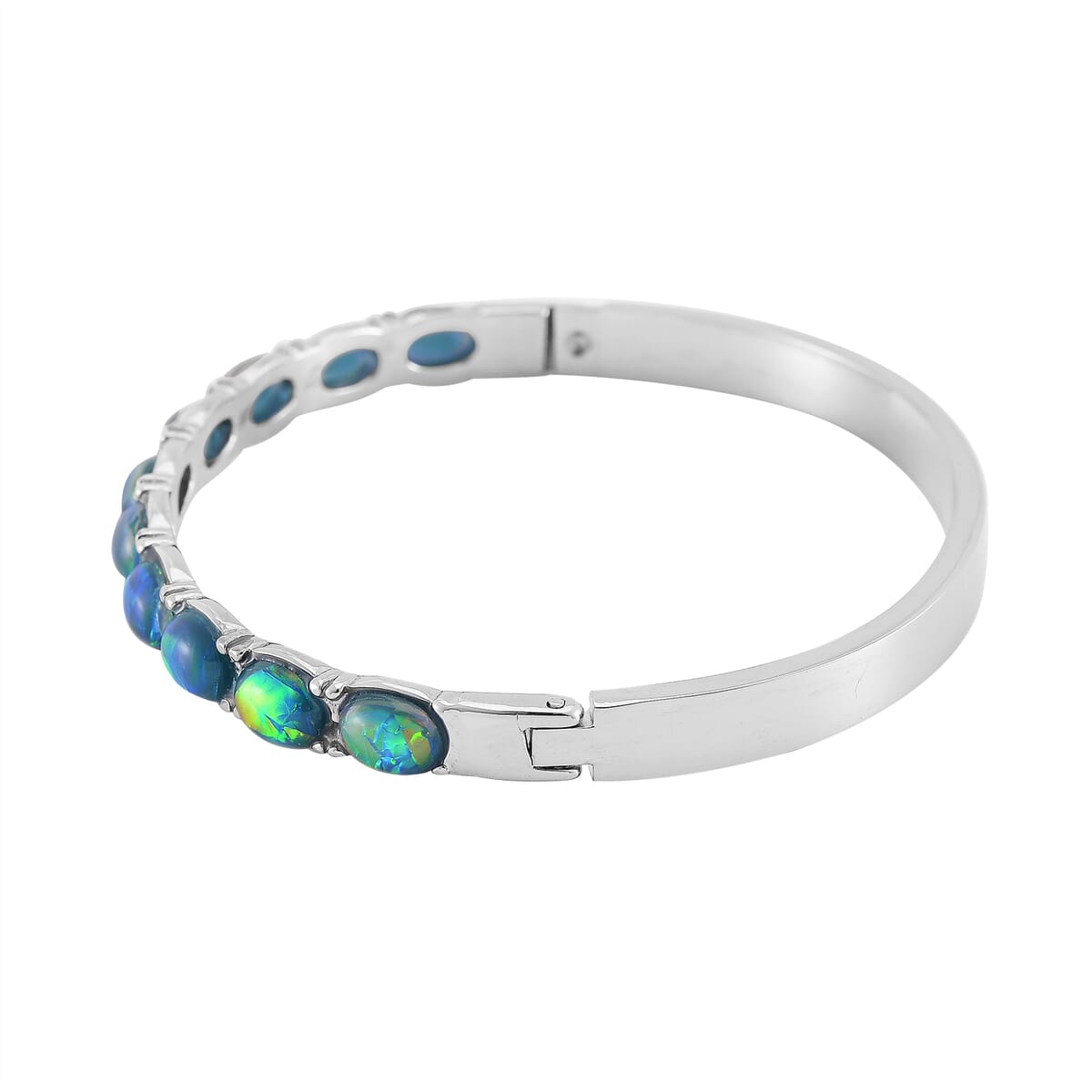Value Buy Green Magic Simulated Opal Resin Bangle Bracelet in Stainless Steel (7.50 In) image number 3